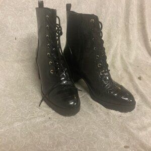 INC Womens Black Lace-up Samira Round Toe, Black Heel Zip-up Booties 11M